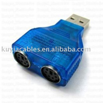 Azul USB a PS / 2 adaptador Convertidor utilizado para transferir el ratón PS / 2 y el teclado al conector USB